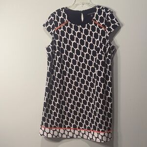 Madison Leigh Geometric Black and White Mini Dress with Red Trim